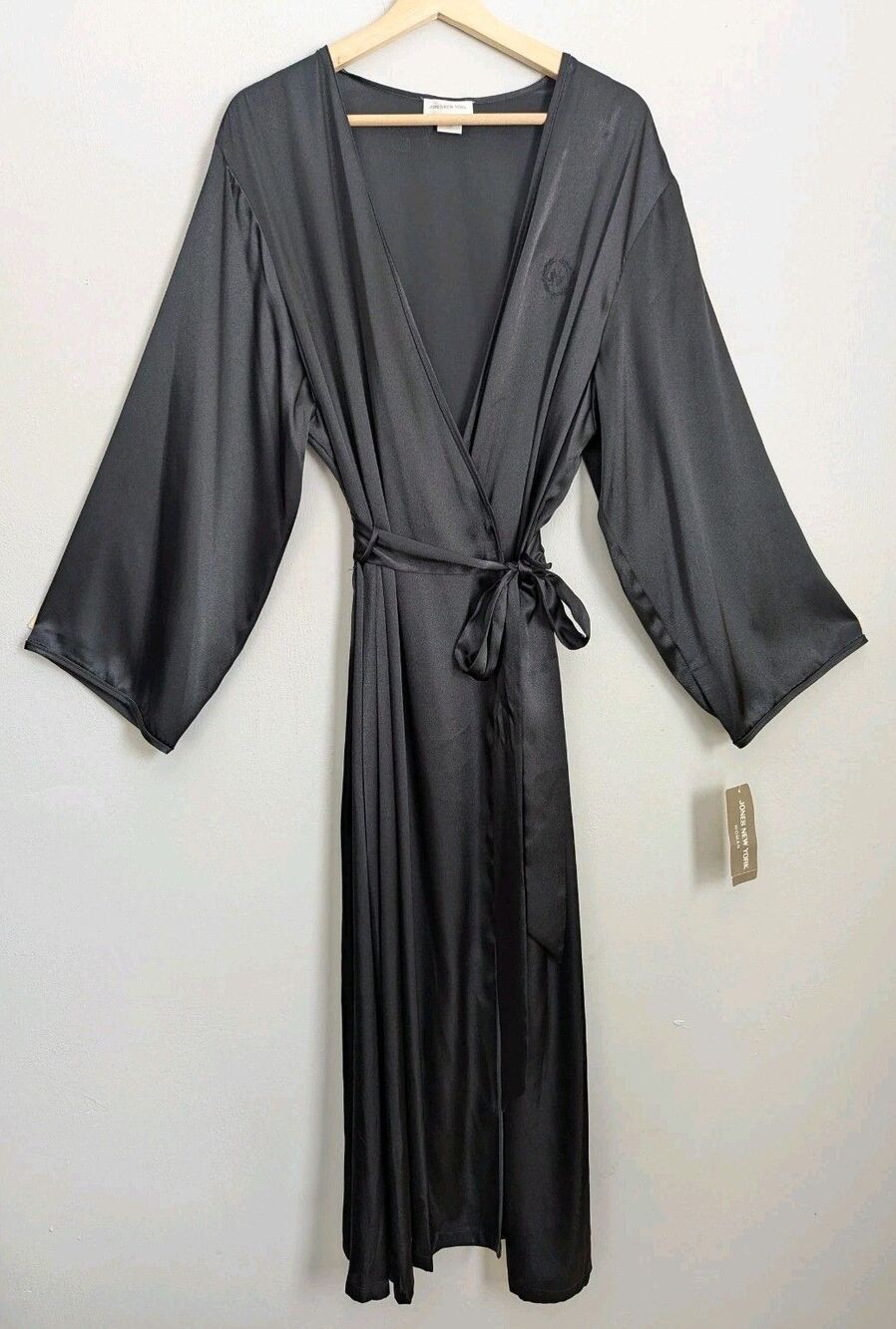 NEW Vintage Black Liquid Satin Robe Dressing Gown Jones New York 2X NWT Plus Sz